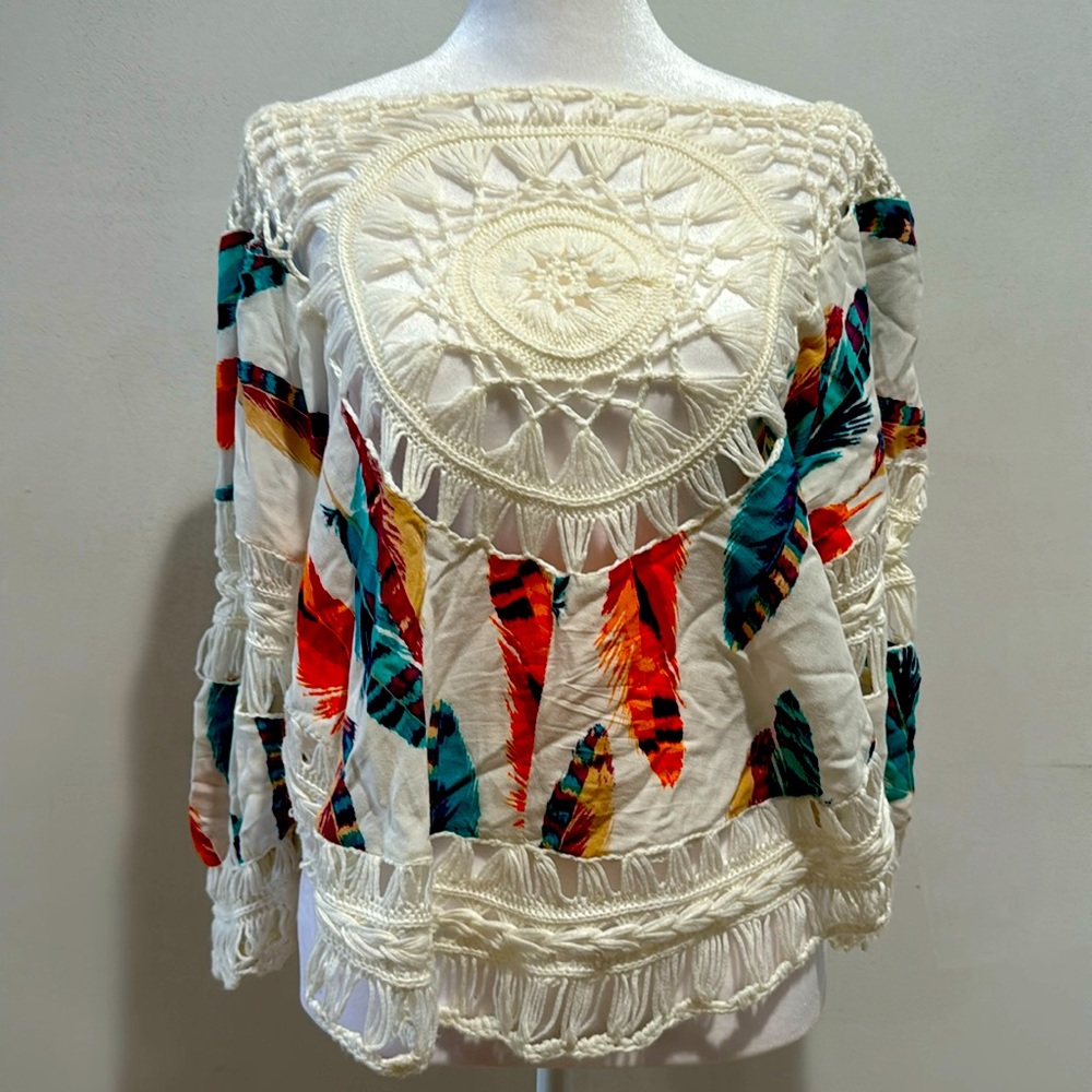 Feather print BOHO top- handmade one-size